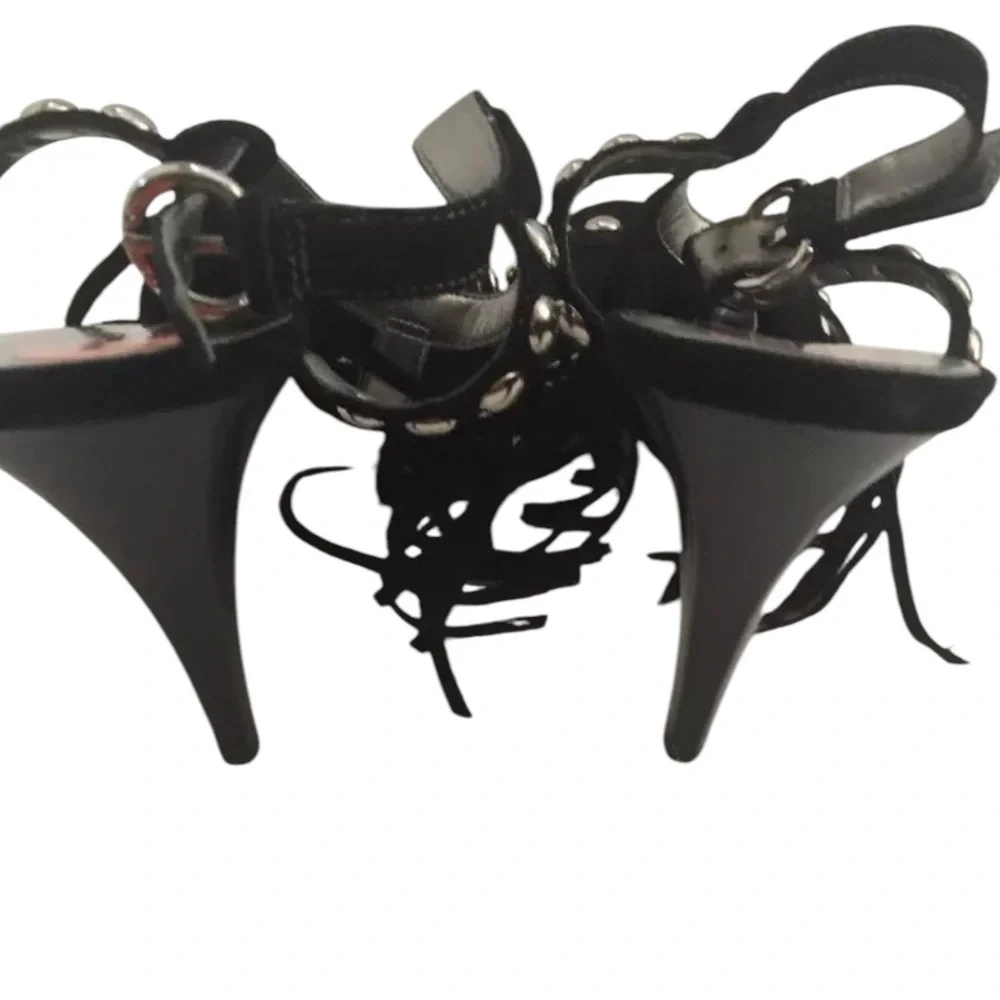 Guess Size 10 black Galiena Strappy heels with Fringe And Silver Studs